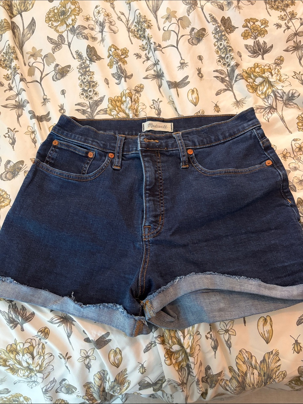 Madewell Dark Blue High-Rise Rolled Hem Denim Shorts
